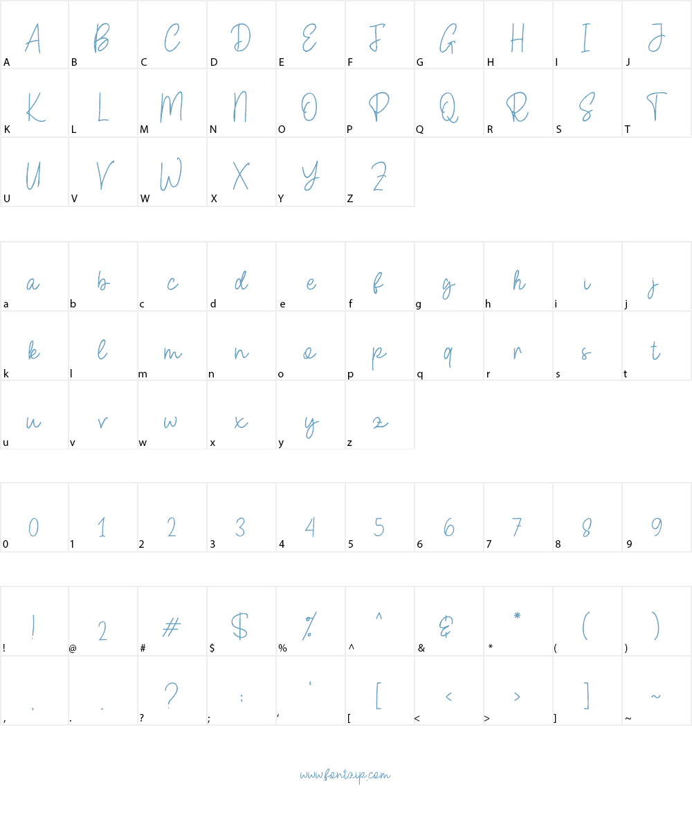Amelia Script Font Character