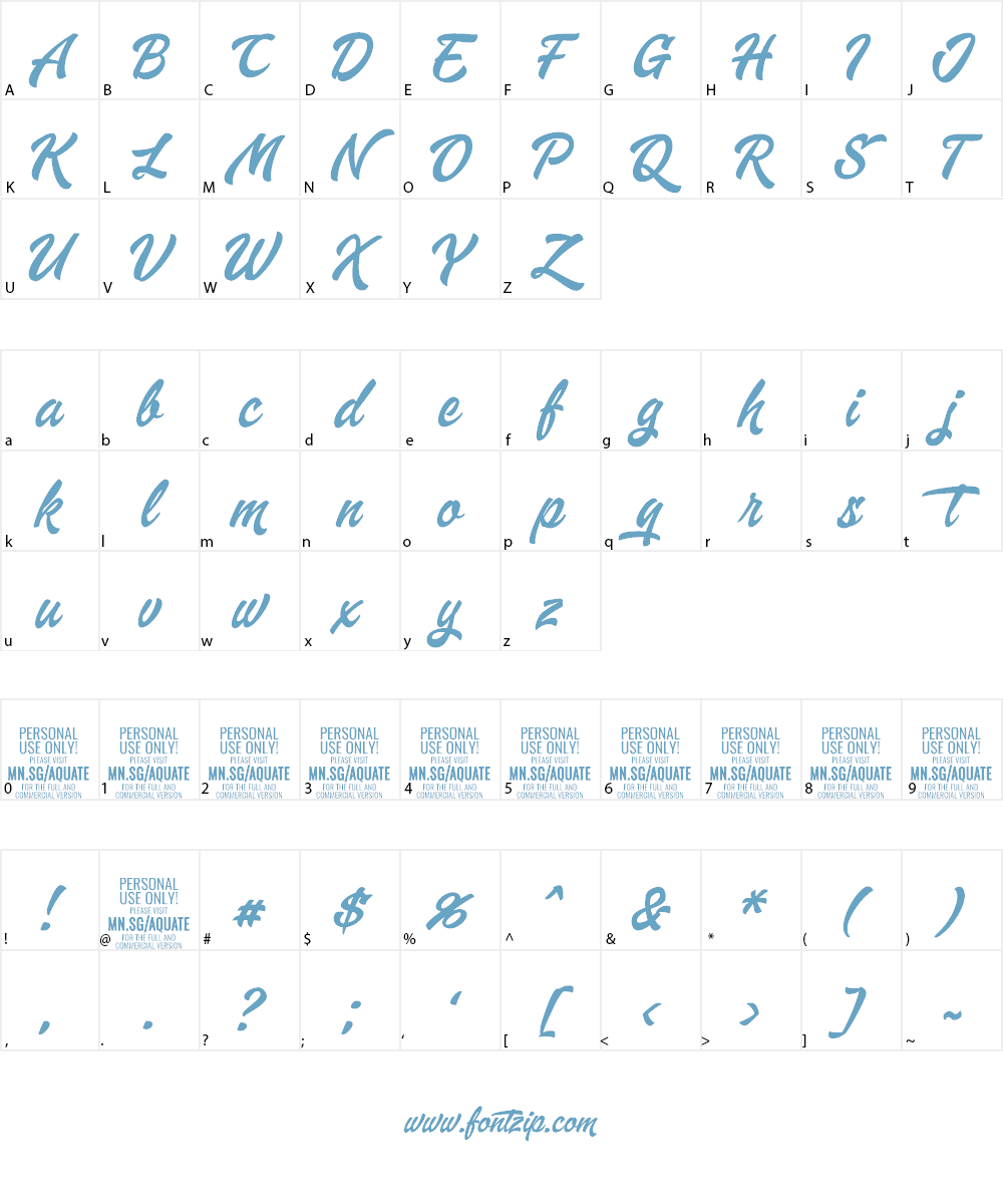 Aquate Script Font Character