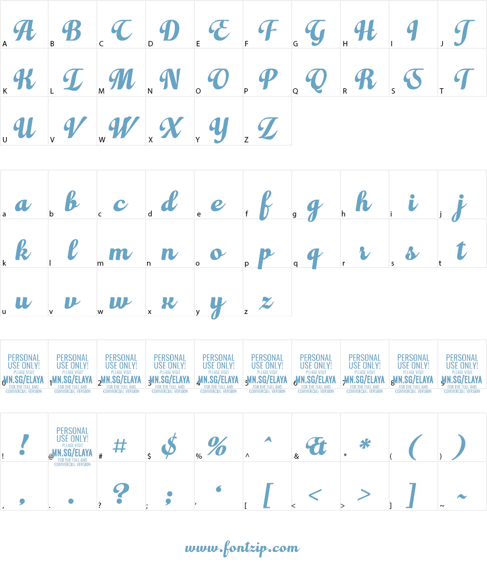 Elaya Script Font Character