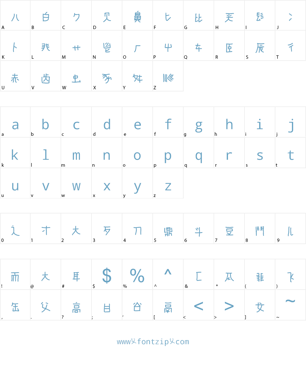 mandarin A-H Font Character