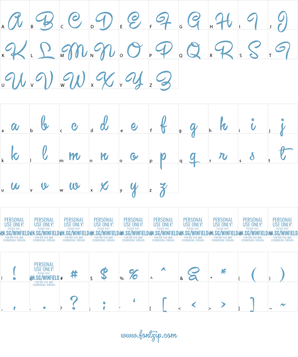 Winfield Script PERSONAL USE ONLY Font Character